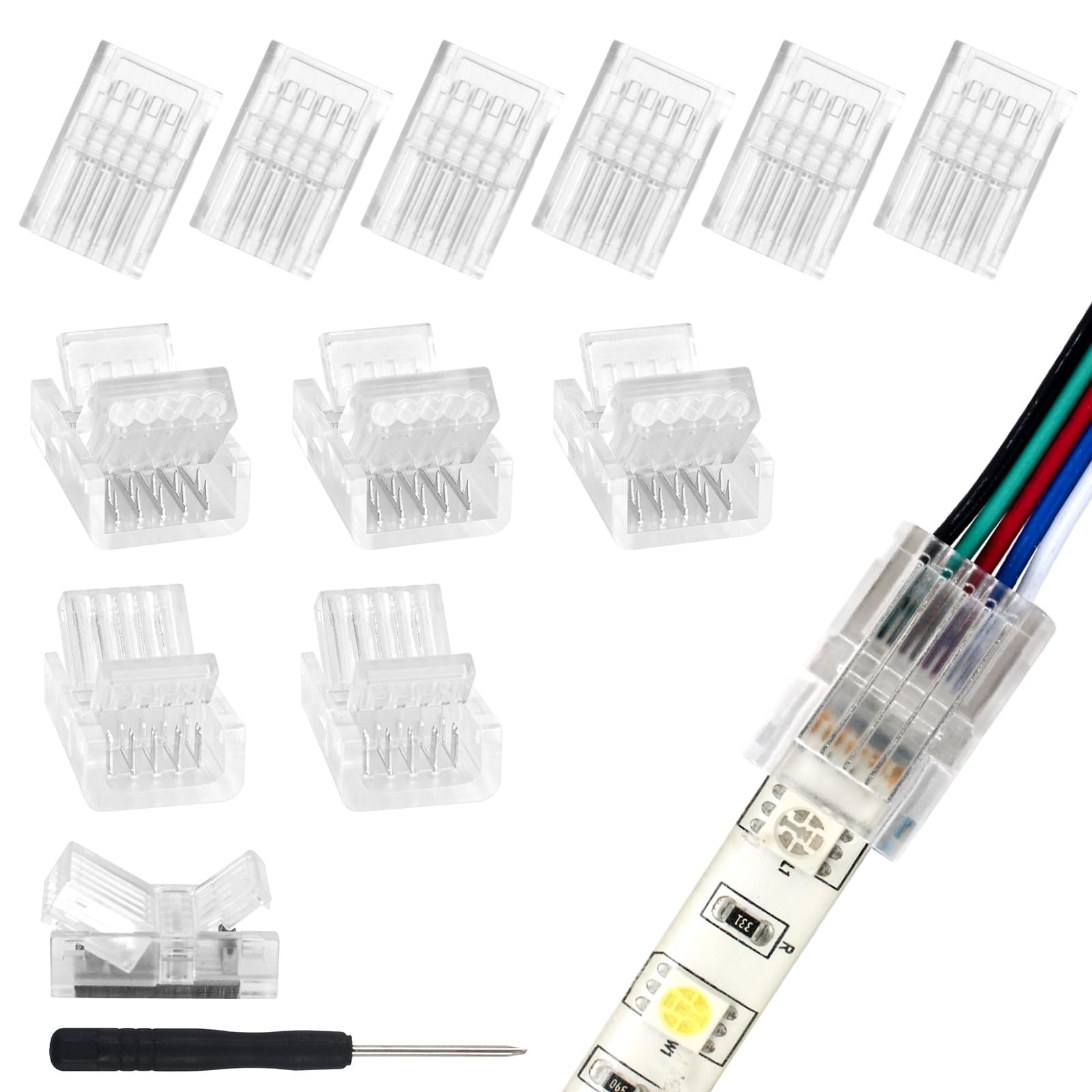 12Pcs 5 Pin RGBW LED Light Strip Connectors 10Mm Strip to Wire RGBW Connector