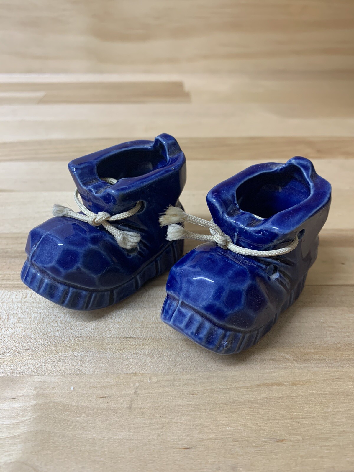 Miniature Pair Planter Toothpick Holders Boots Cobalt Blue Pottery 2”