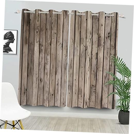 Rustic Curtains Vintage Grey Wood Barn Door 53"W x 96"L (Pack of 2) Muddy Grey