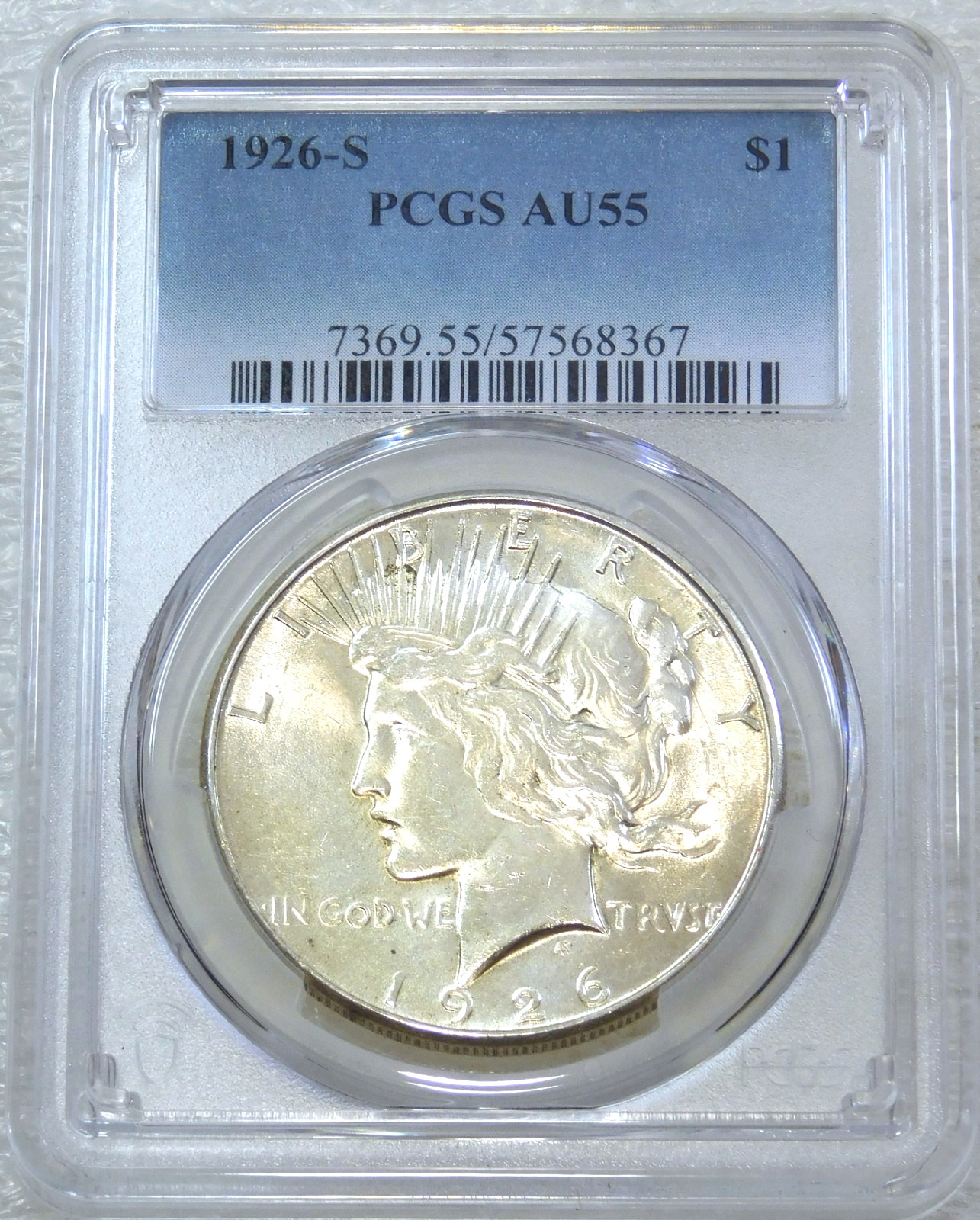1926-S Peace Silver Dollar PCGS AU55 Frosty White PQ New Holder #Y326B