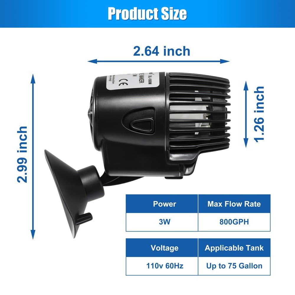 DaToo 800GPH Mini Aquarium Circulation Pump Ultra-quiet Fish Tank Wave Maker ...