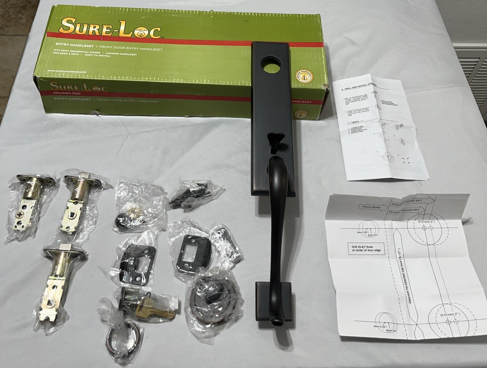 Sure-Loc Solitude Handleset Entrance Vintage Bronze Entry W/ 4 Keys SL507 11P