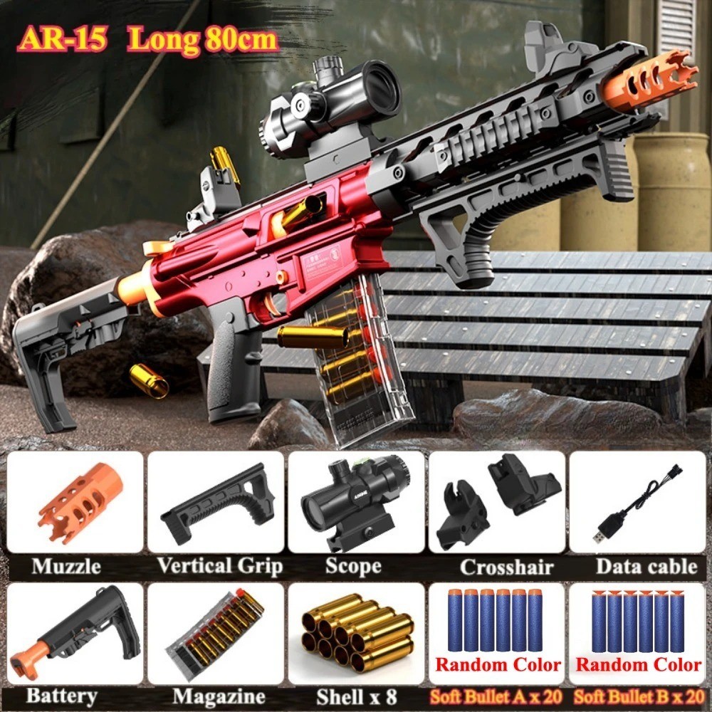Electric Shell Ejecting Foam Dart Blaster - Automatic Toy Model with Scope & Mag