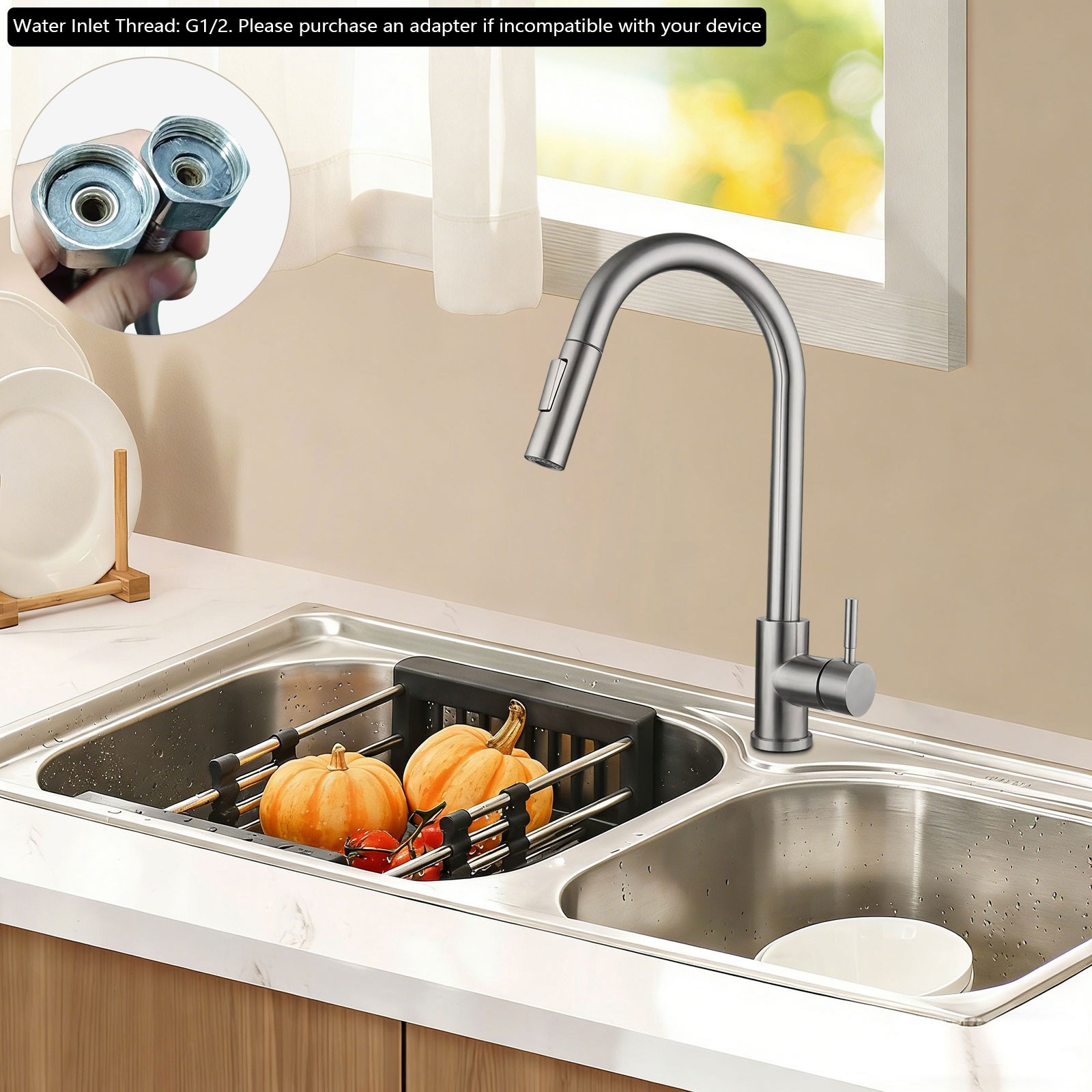 Silver Grey Kitchen Tap, 2 Modes Tap Kitchen, 360° Rotating Kitchen Tap