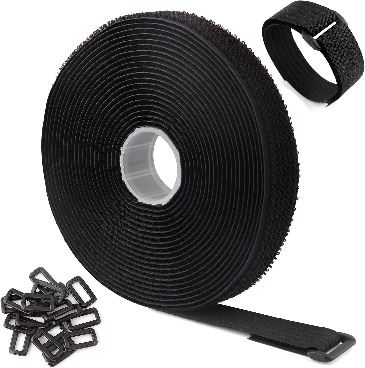 16Ft x 0.8In Adjustable Cable Straps with Buckles, Free x 0.8In, Black