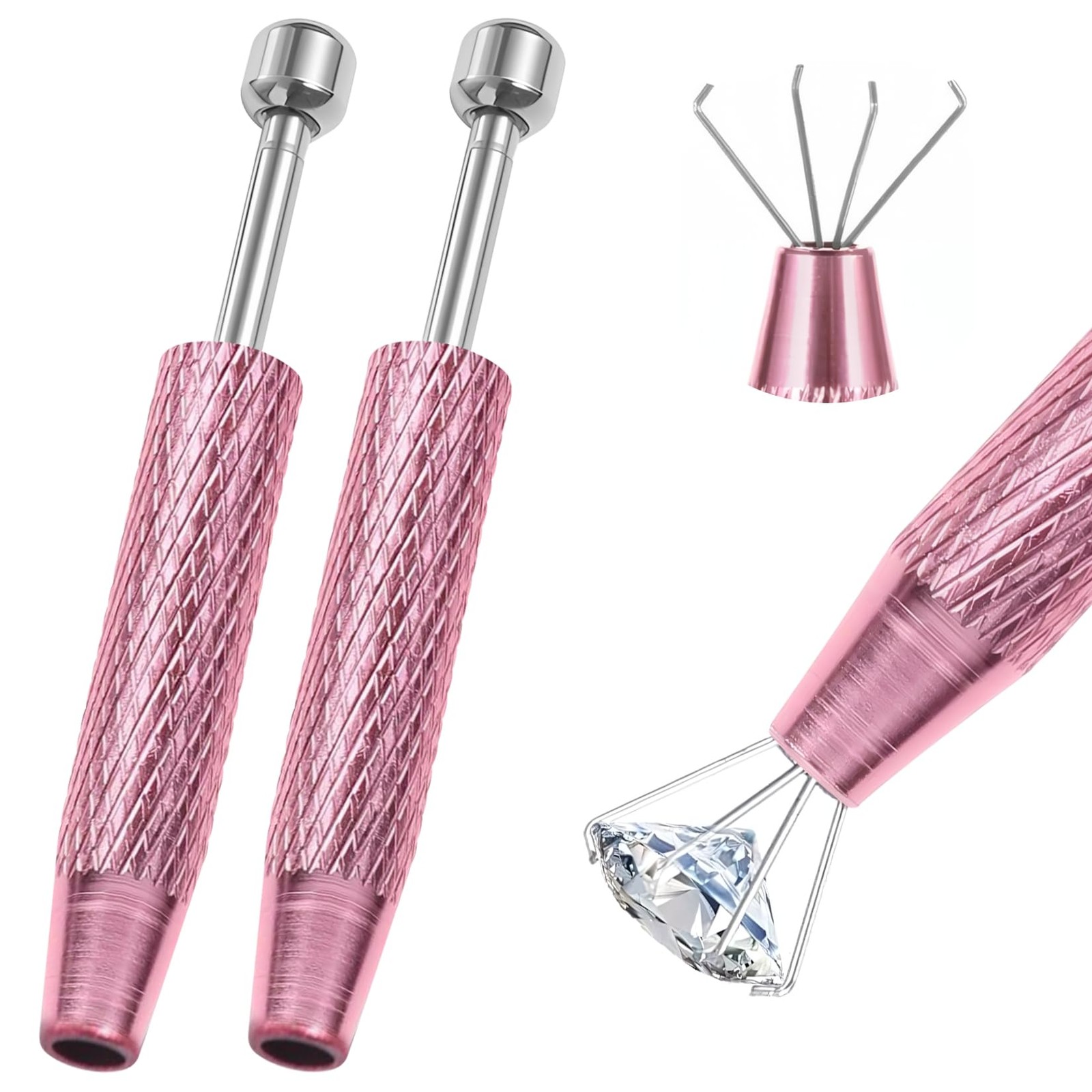 2 PCS Piercing Ball Grabber Tool, 4 - Claw Stainless Steel 0.5-5mm, 2pcs Pink