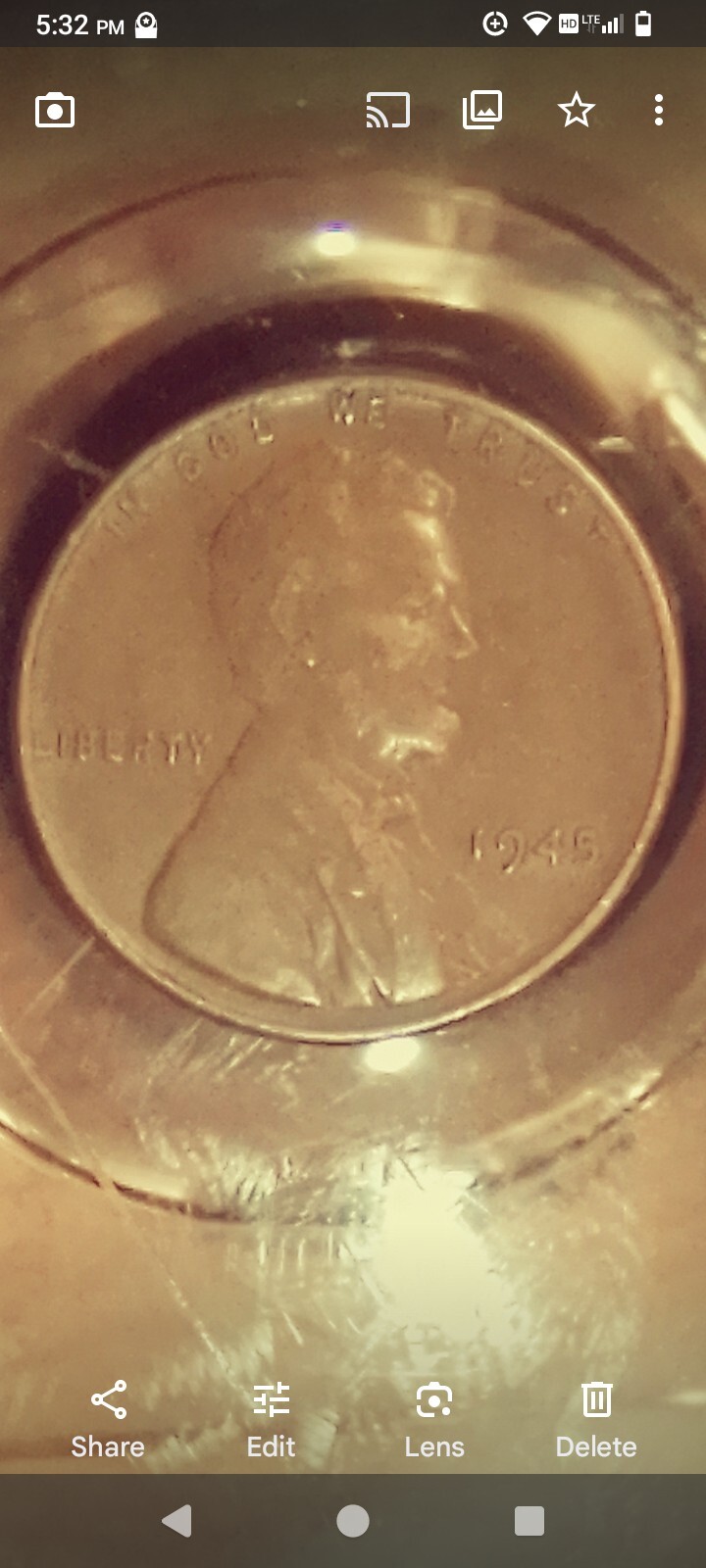 1945 L penny no mint mark L on rim Raised, E And R Have Smudge Run No Flaws-rvrs