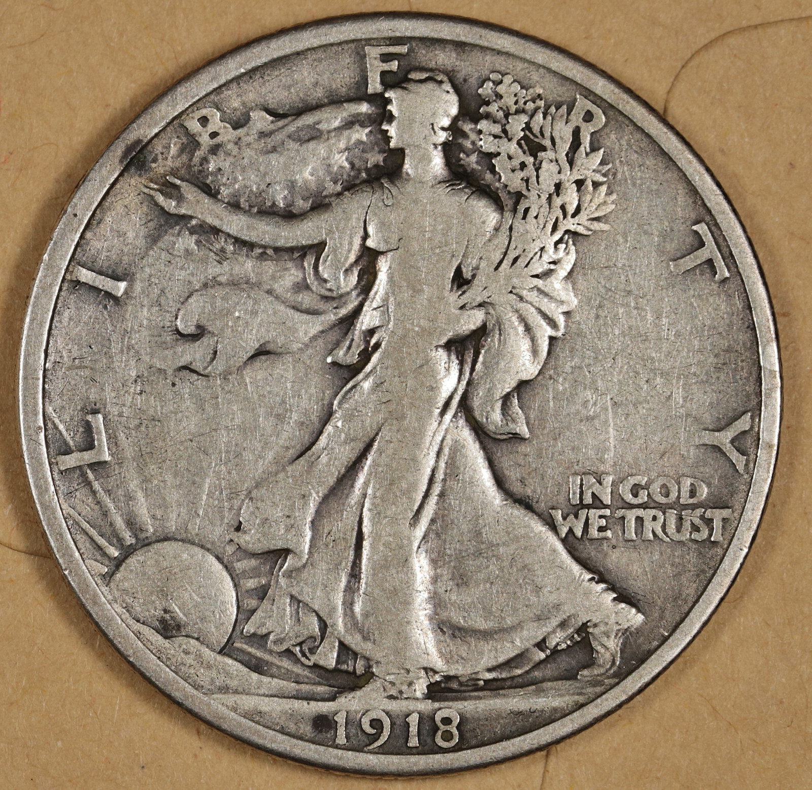 1918 Walking Liberty Half.  "Perfect" F-VF.  192779