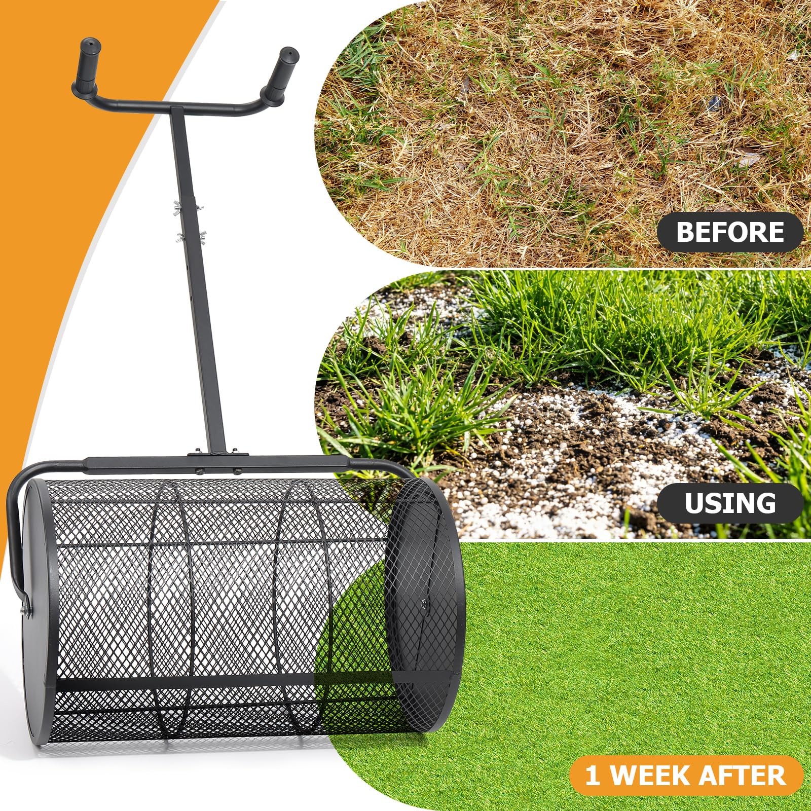 REILEIHODE Compost Spreader 24in Peat Moss Spreader U Shaped Comfortable Han...