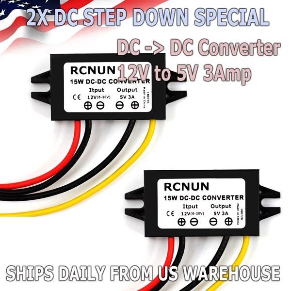 2X Car Waterproof DC-DC Converter 12V Step Down to 5V Power Supply Module 3A 15W