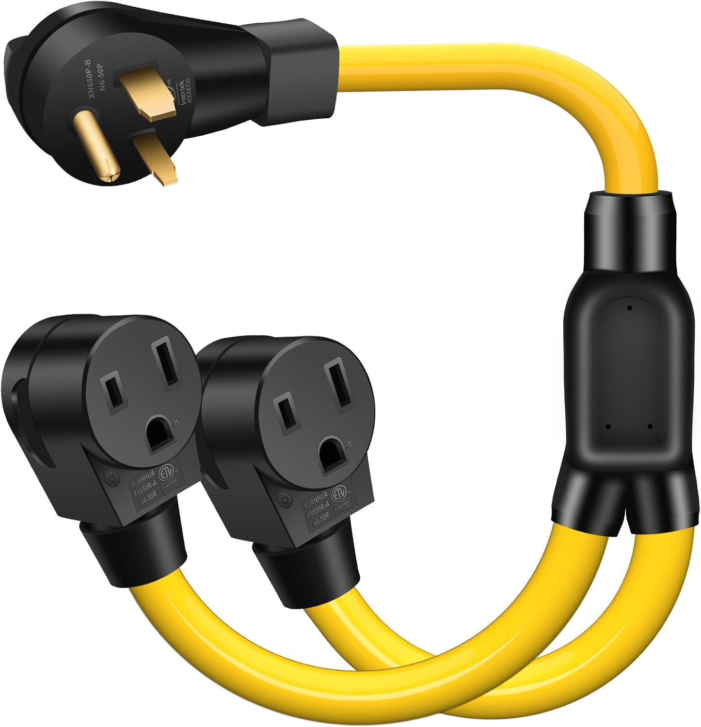 50A NEMA 6-50P to 2 Outlet 6-50R Y Splitter Power Cord Adapter, 3 Yellow