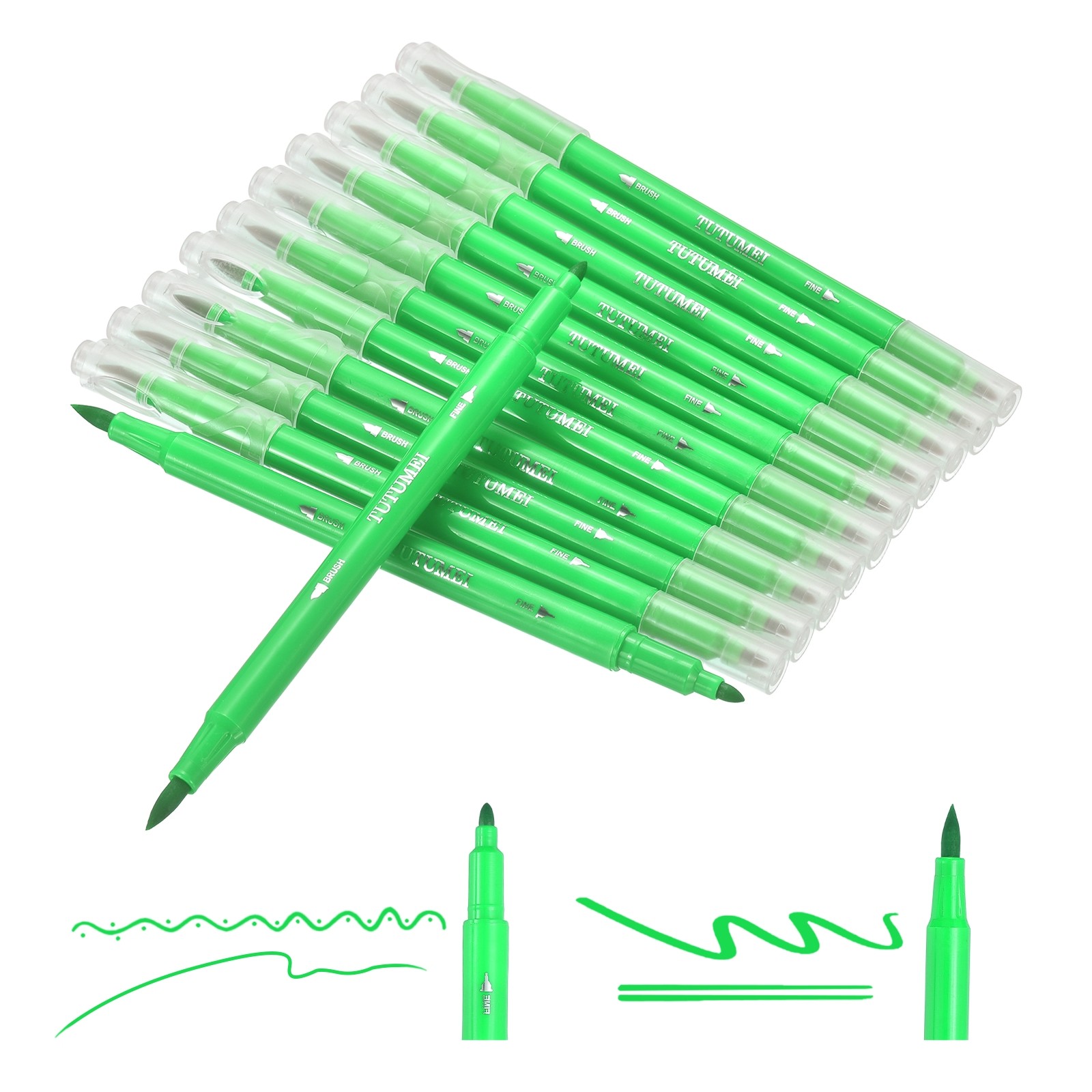 12 Pack Dual Markers Brush Pens Colored Pen Marker Set, Bright Green
