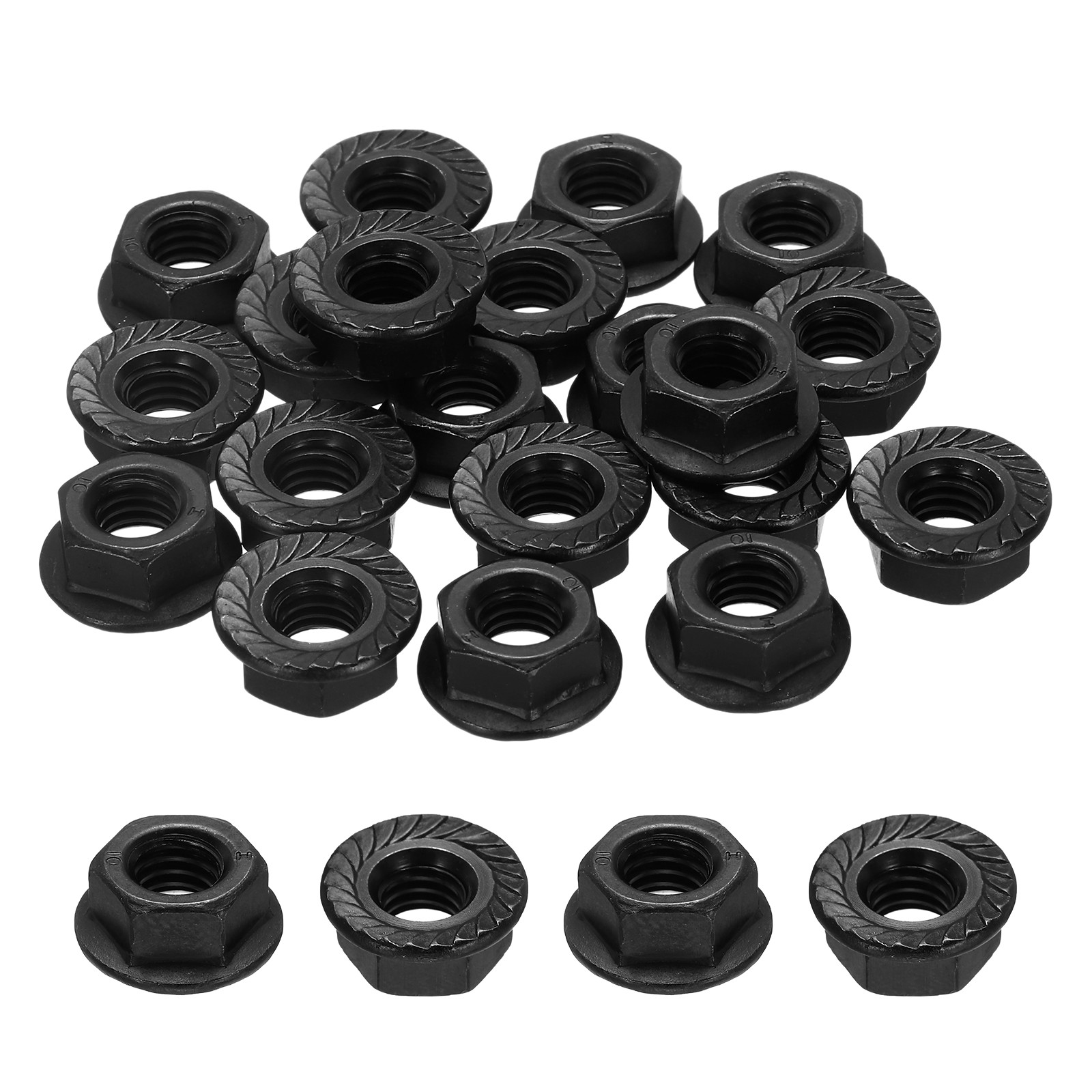 15 Pcs Serrated Flange Hex Nuts - [M10-1.5-Coarse] Carbon Steel Black Oxide