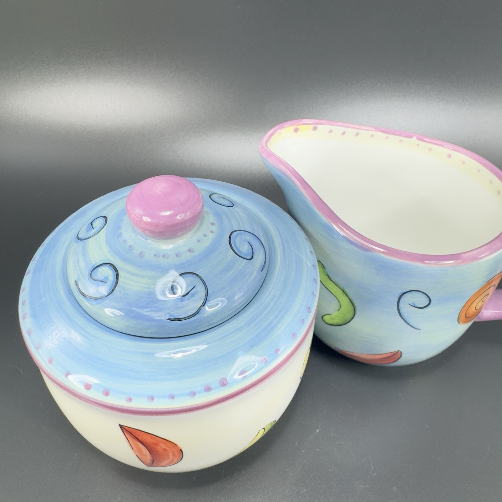 Dansk Ratatouille Creamer And Sugar Bowl Set Ceramic Hand Painted Multicolored