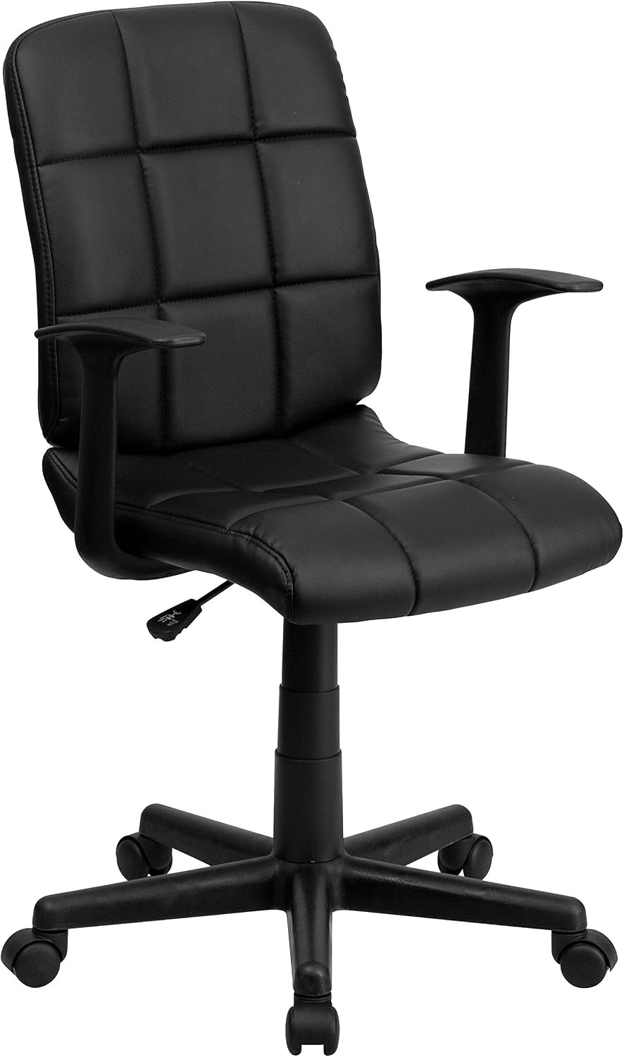 Mid-Back Vinyl Executive Office Chair, with Arms, Black | 360° Swivel, Height Ad