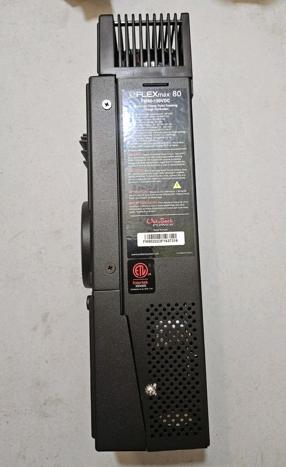 Outback Power FM80 FlexMax 80A MPPT Solar Charge Controller - New Open Box w/Fan