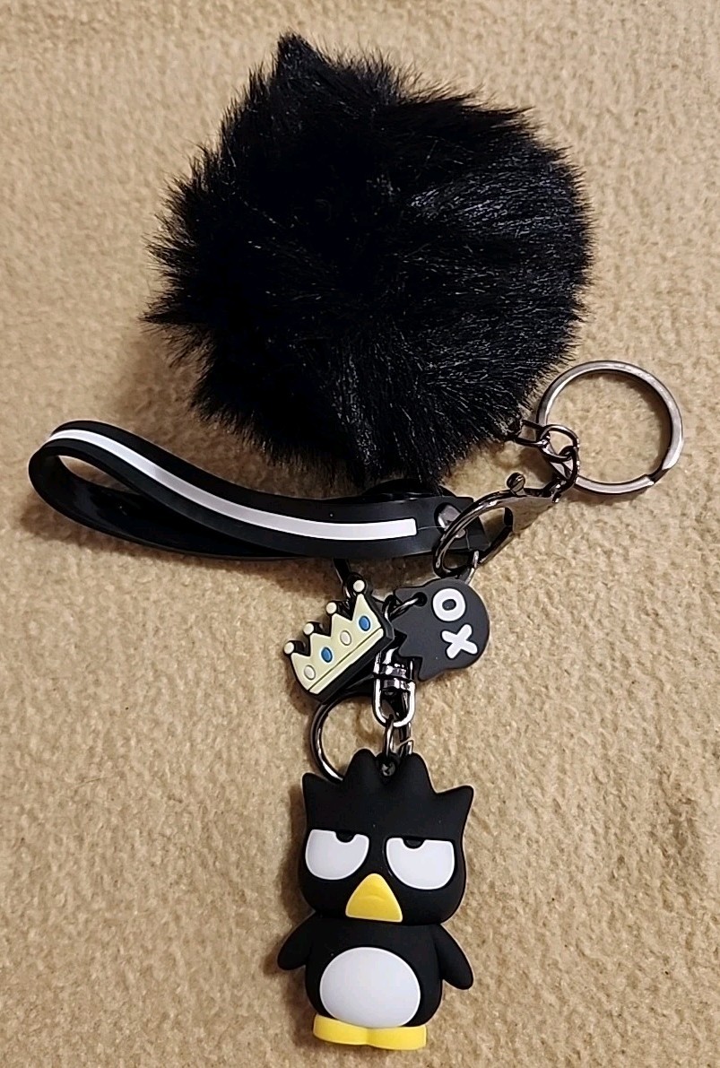 Sanrio Hello Kitty Badtz-Maru Keychain Black Wristband Charms New FREE SHIP