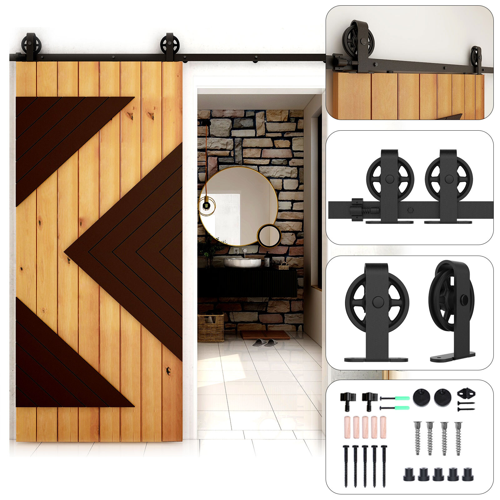 4FT-20FT Medium Wheel Roller Sliding Barn Door Hardware Kit Single/Double Door