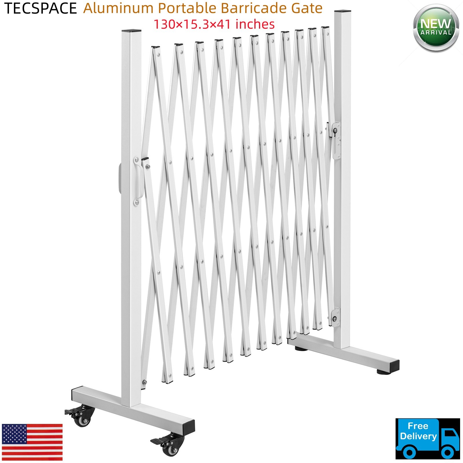 TECSPACE All New 2 Sizes Aluminum Portable White Barricade Gate with Casters