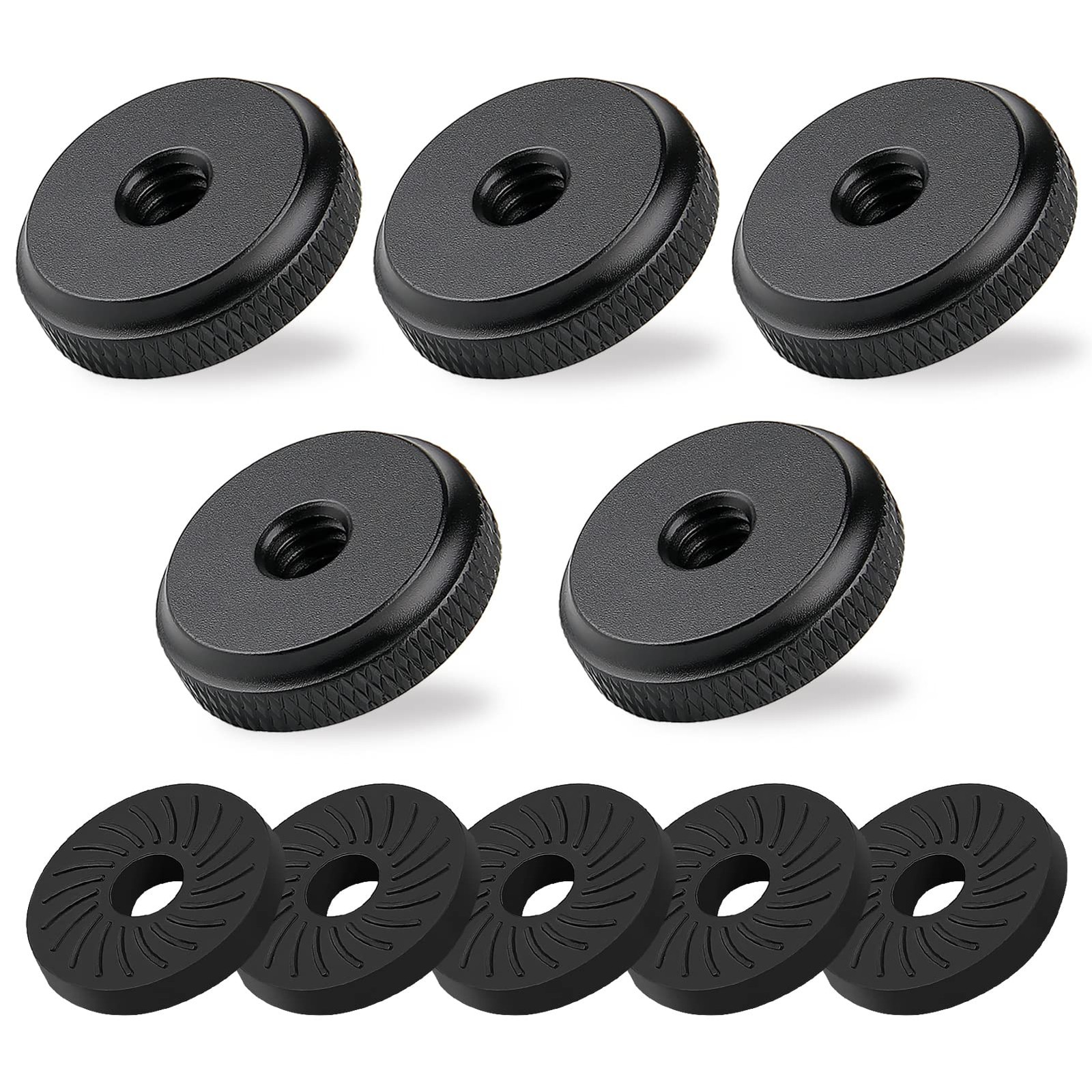 1/4" Female Thumb Nuts with Pads, 5pc Thumb Wheel Lock Nut Adapter, Anti-Slip...