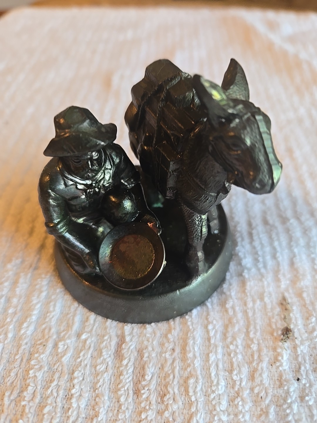 Vintage Figure Miner Panning With Pack Mule.