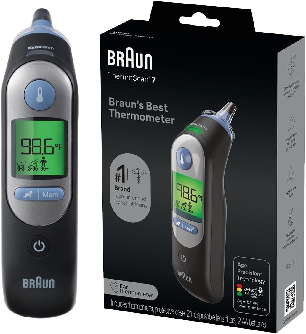 Braun ThermoScan 7 Ear Thermometer Age Adjustable Fever Guidance Baby Adult