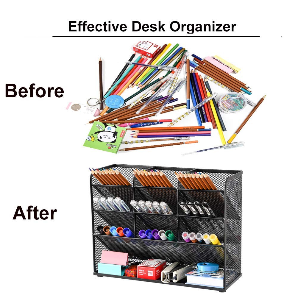 Mesh Desk Organizer, Multi-Functional Pen Holder, Desktop Stationary Organize...
