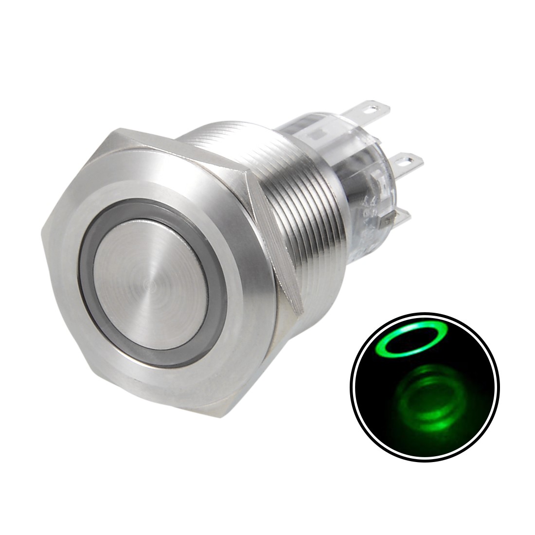 Latching Metal Push Button Switch 22mm Mount Dia. DPDT 2NO 2NC 24V Green LED