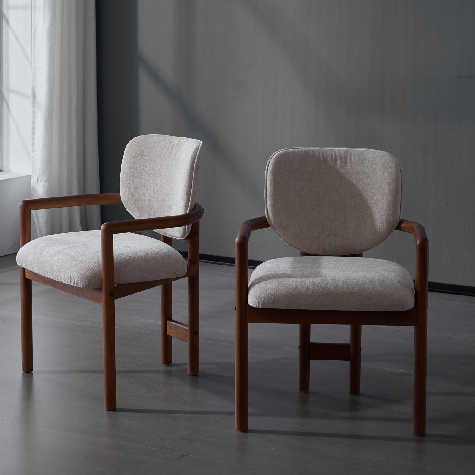 Dining Chairs Set of 2 Upholstered Arm Chairs, Rubber Wood Accent Chairs Beige