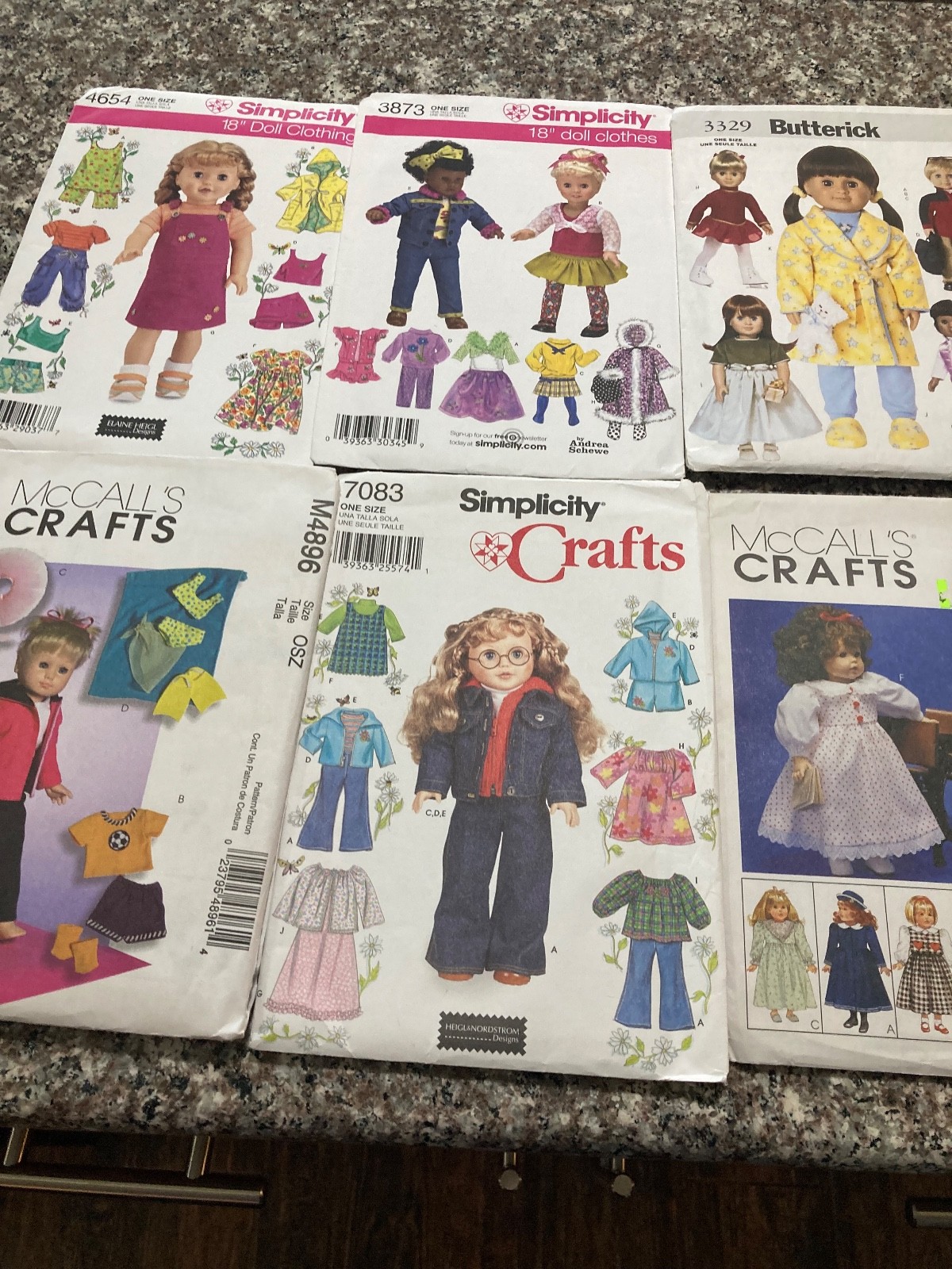 (6) Simplicity/McCall/Butter Patterns ~ ~ 18" Doll Clothes Coats ,Outfits,Fancy
