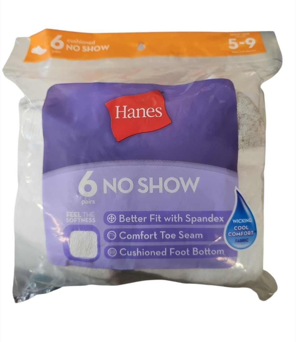 Hanes Women's Cool Comfort Breathable No Show Socks 6 Pair SEALED NEW Size 5-9