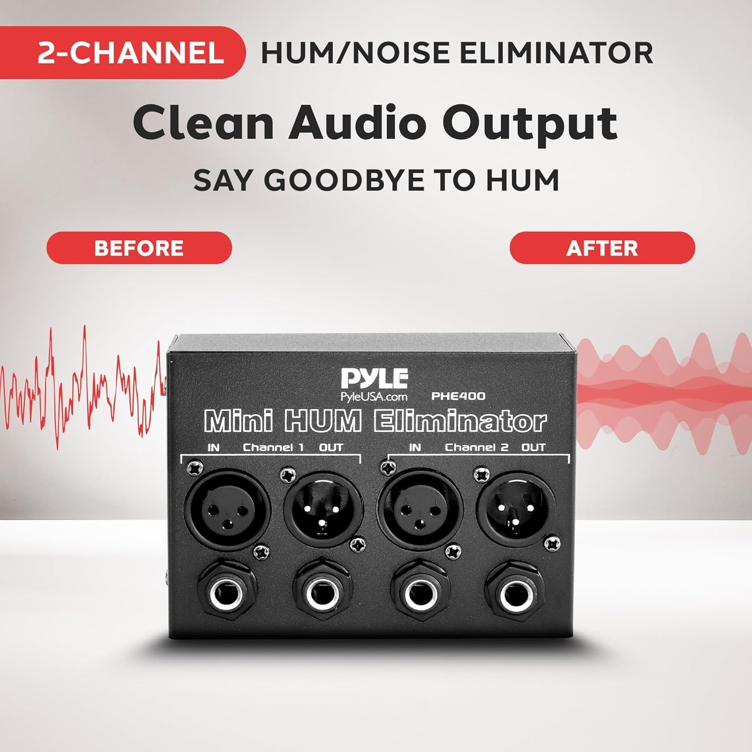 Pyle Compact Mini Hum Eliminator Box - 2 Channel Passive Ground Loop Isolator