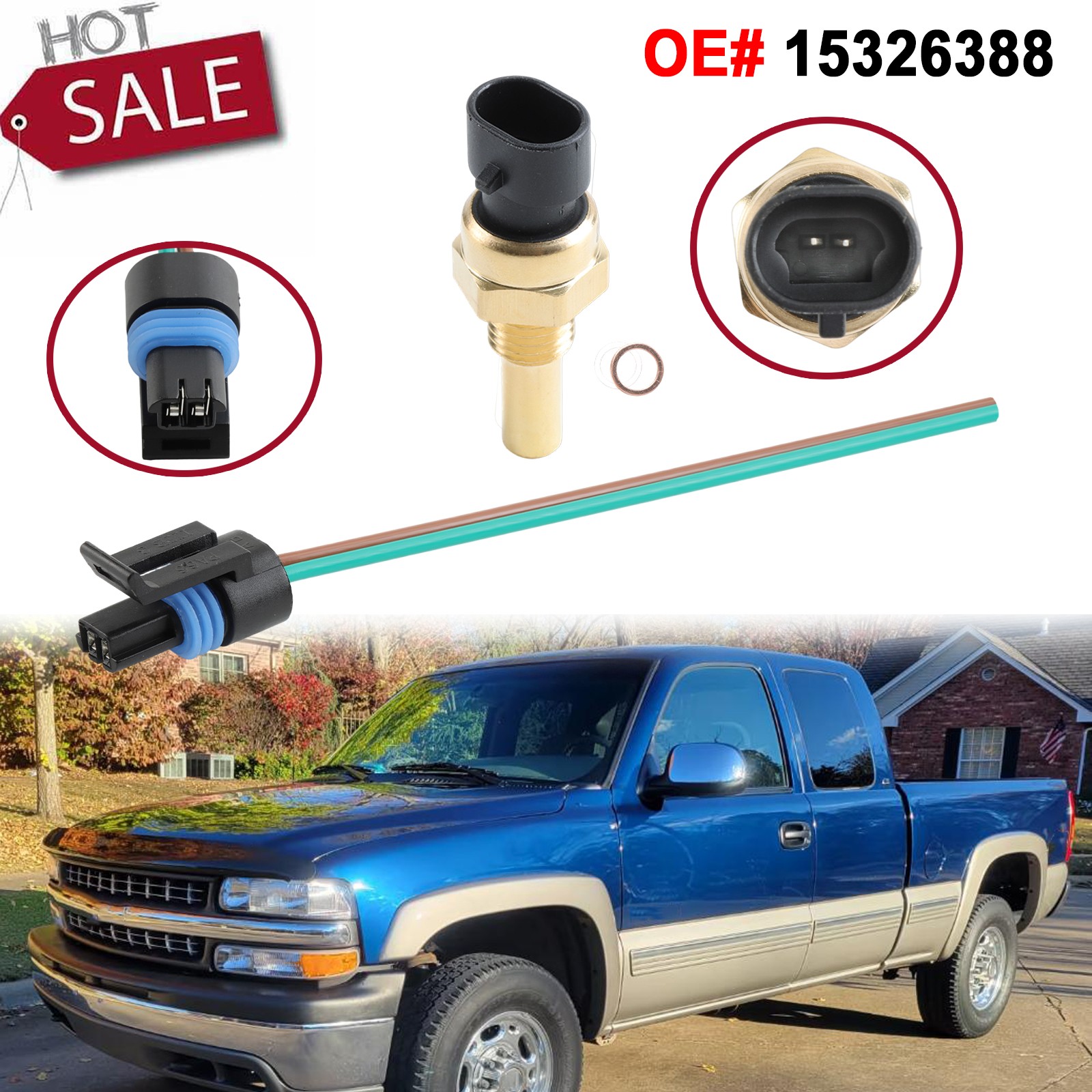 For Chevrolet Silverado 2500 1999-2019 Coolant Temperature Sensor With Connector