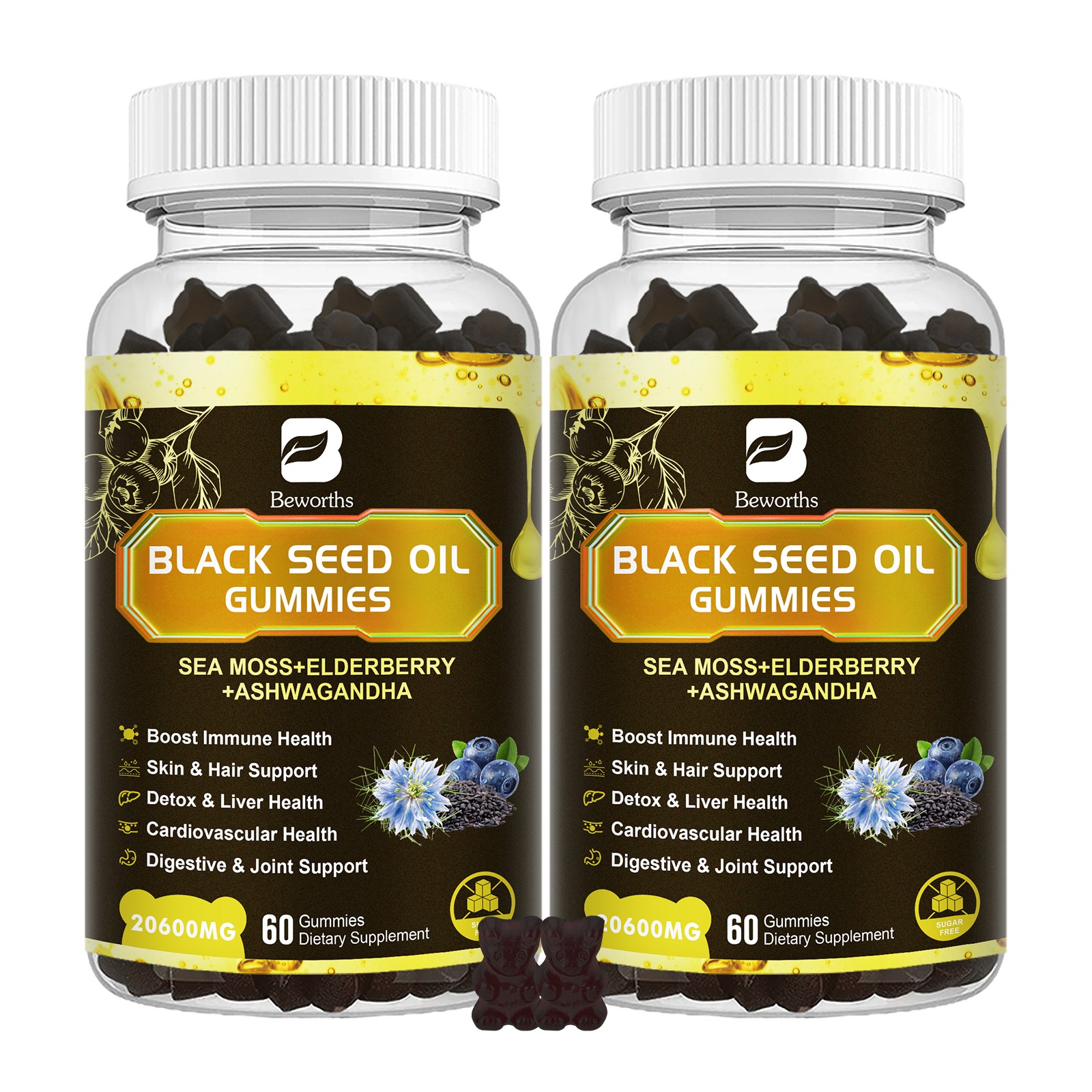 10 in 1 Organic Sea Moss Gummies Irishmoss Extract 1000MG w/Black Seed Oil