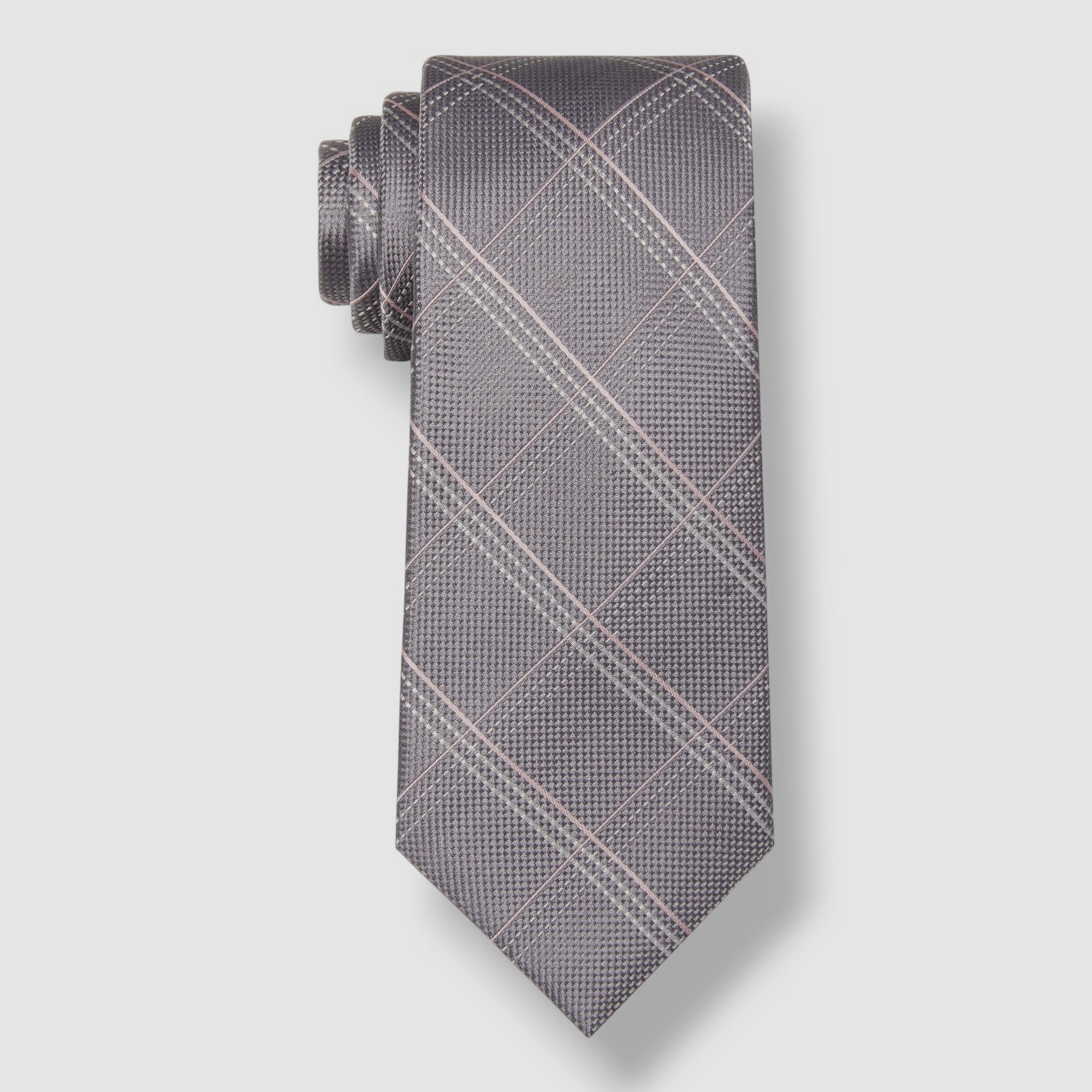 Michael Kors Mens Gray Dash Line Grid-Check Classic Silk Tie Size 60 x 3.25