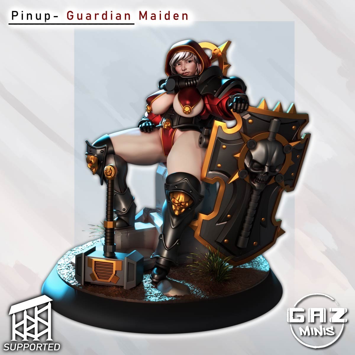 Guardian Maiden 3D printed miniature - 32mm, 75mm, perfect for D&D or wargames