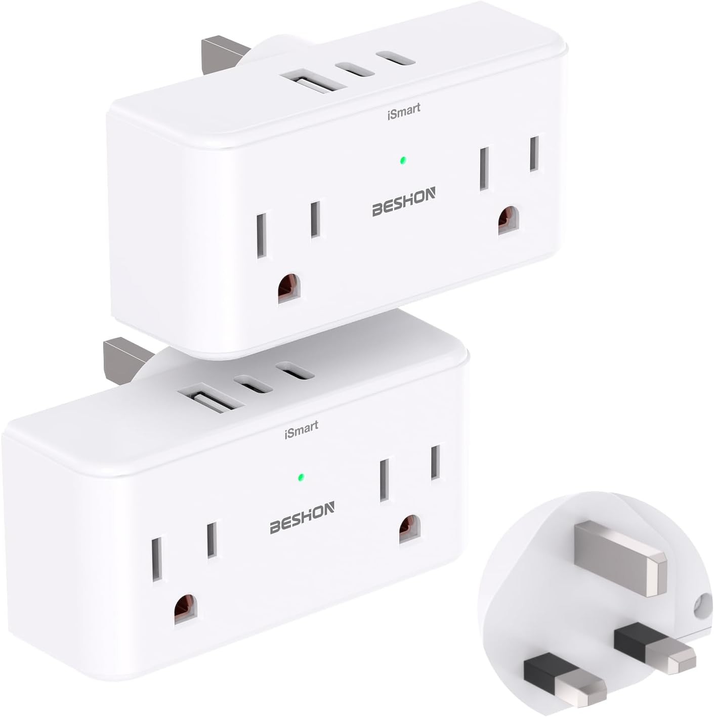 2 Pack US to UK Ireland Travel Plug Adapter, Type G Adapter with White