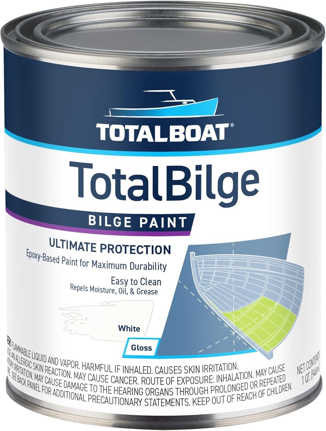 1 Qt High-Gloss Epoxy Based Bilge Paint for Boat Bilges Bulkheads, Engine Rooms
