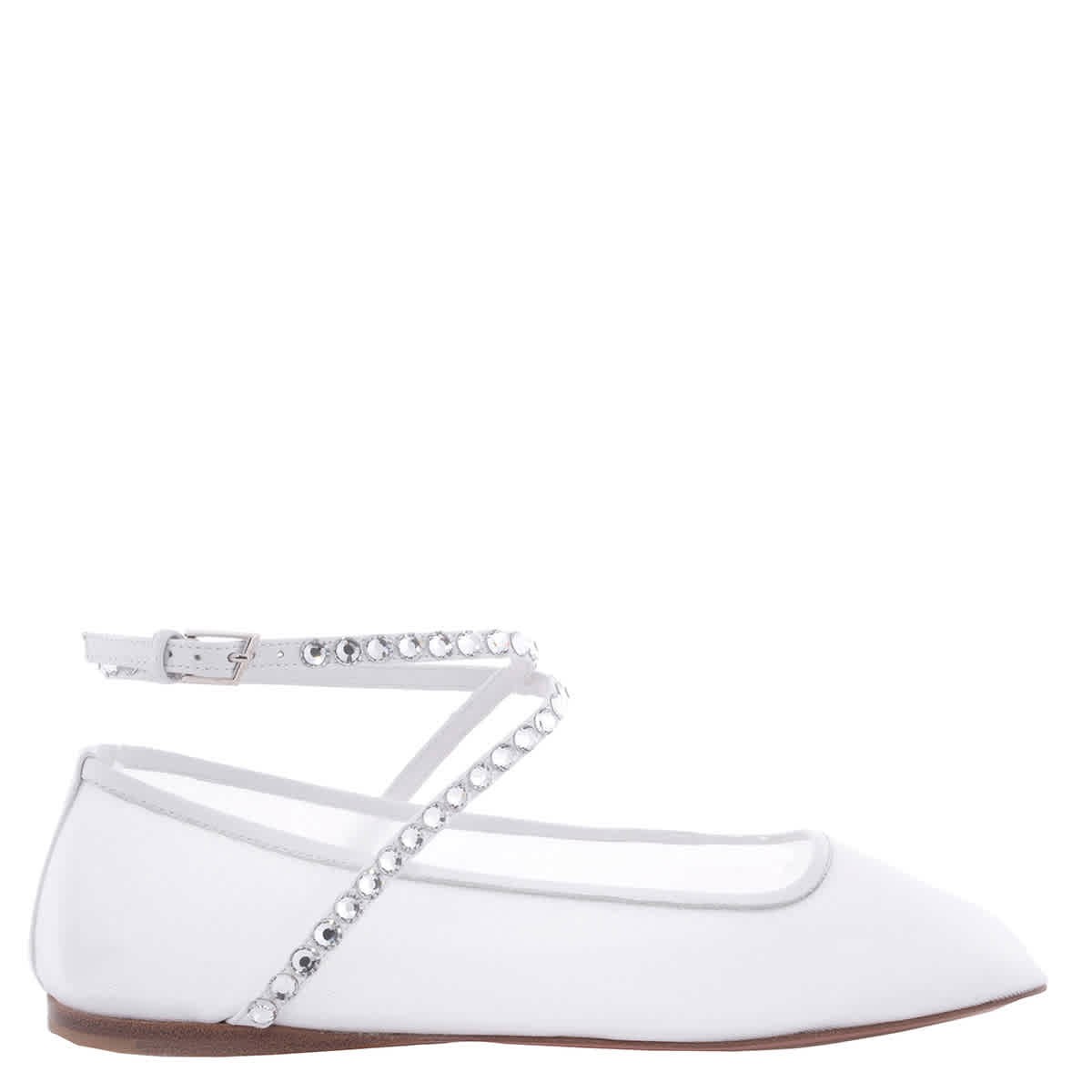 Amina Muaddi Ane Crystal Mesh Flats In White