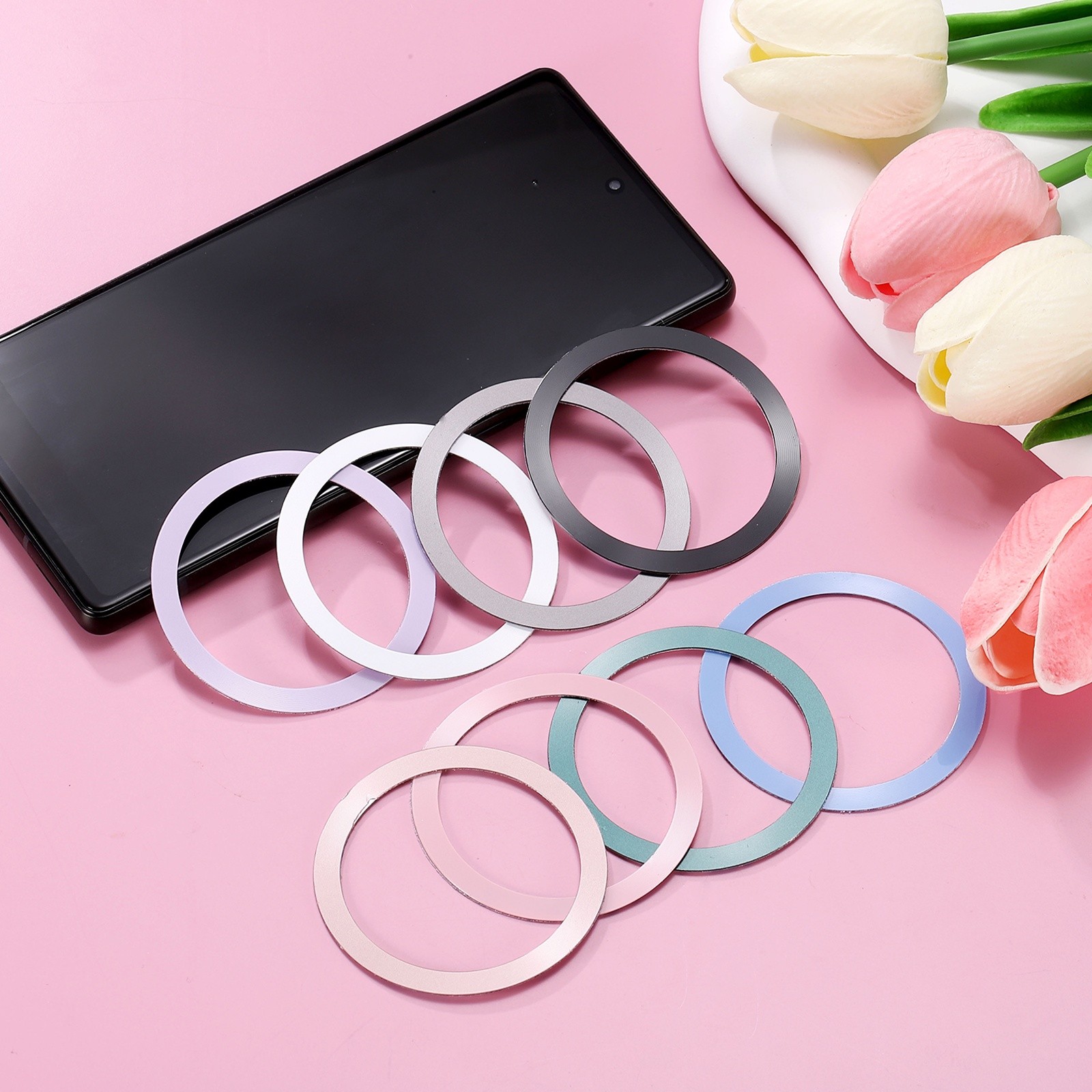 4Pcs Magnetic Adapter Ring, Magnetic Wireless Charger Conversion Kit, Grey