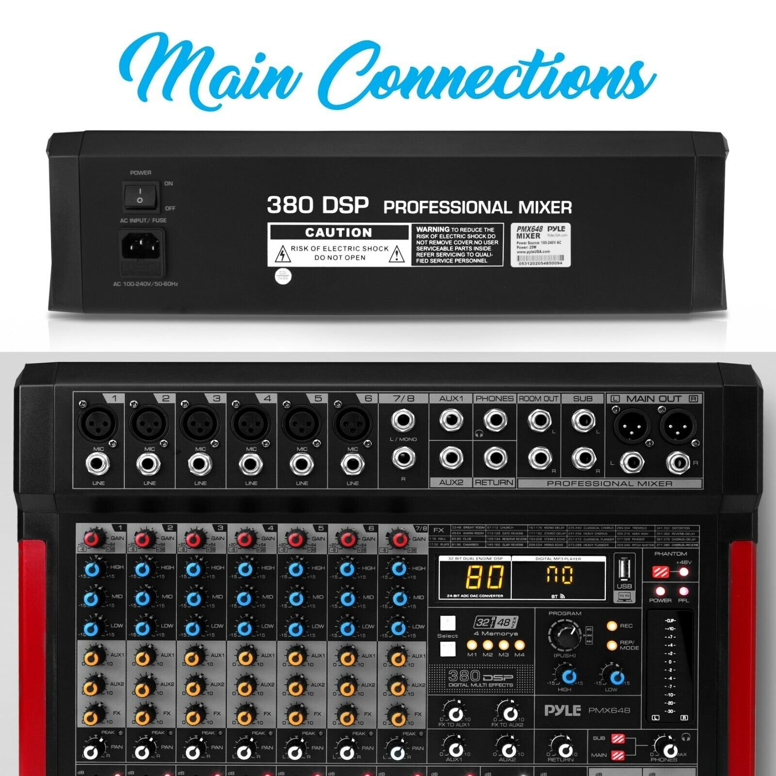 Pyle 8Ch DJ Controller Sound Mixer w/380 DSP Effects