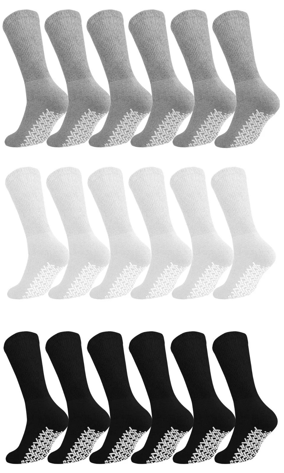 6-12 Pairs Men Diabetic Non skid Crew socks Non Binding Loose Fit Top Gripper