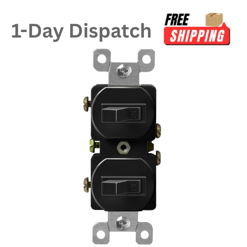 ENERLITES Duplex Double Toggle Light Switch 15A 120V Single Pole Black