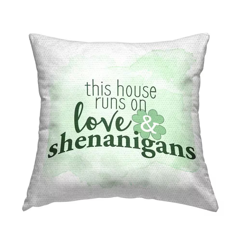 This House Love and Shenanigans Shamrock Green Square Outdoor Throw Pillow