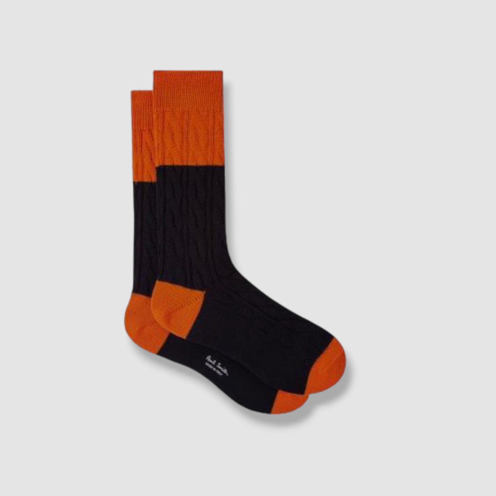 $40 Paul Smith Men's Black Cable-Knit Uruguay Logo Italy Crew Socks Size OS