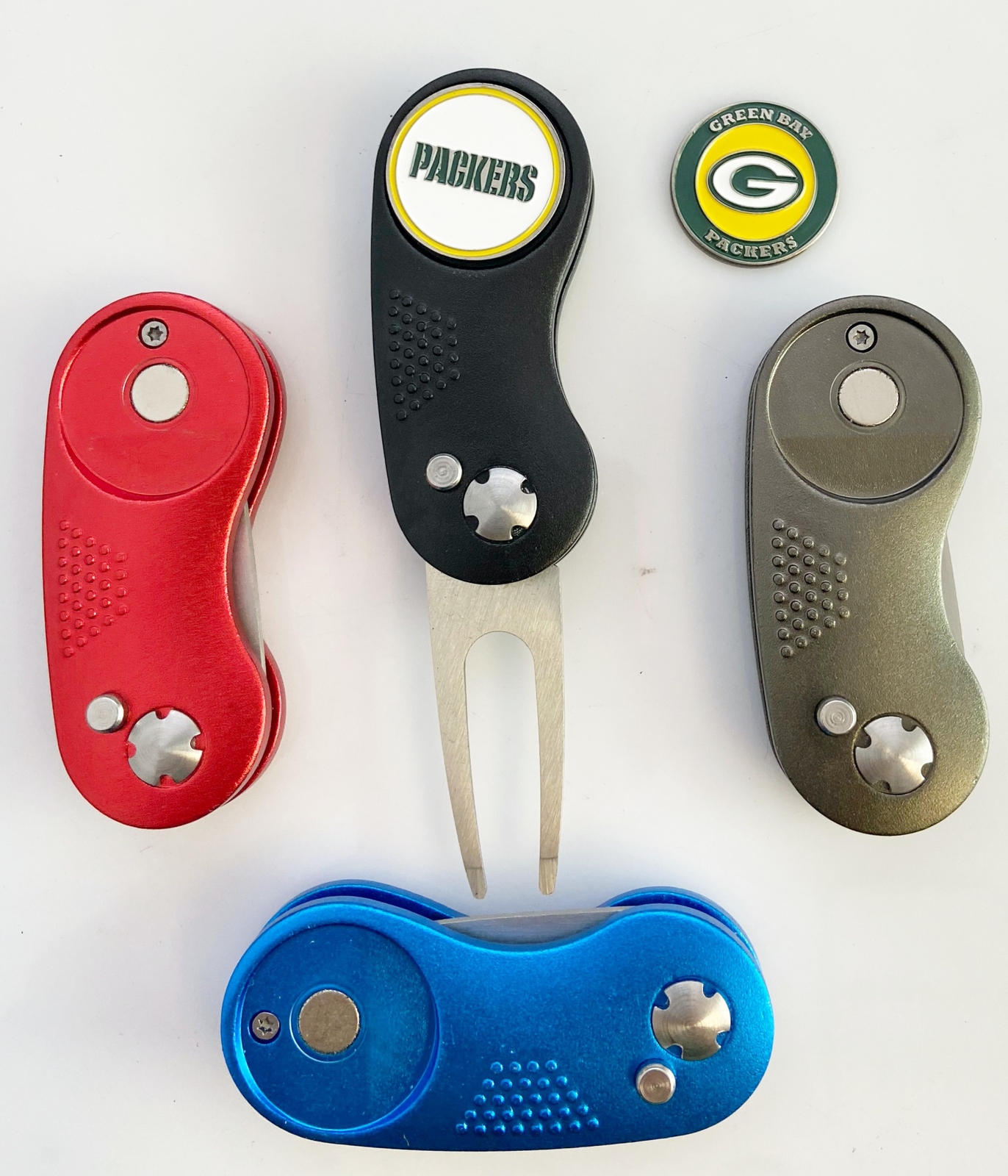 2 Prong Switchblade GOLF DIVOT REPAIR TOOL Black + Ballmark GREEN BAY PACKERS