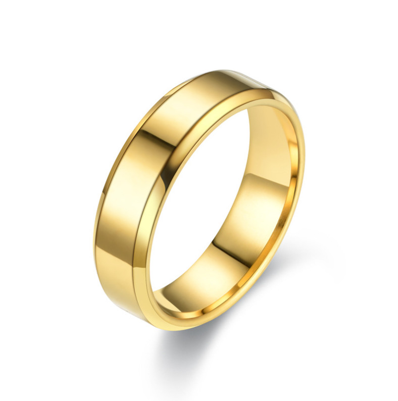 6mm Women Men Polish Titanium Stainless Steel Love Couple Gold Ring Size 5-13