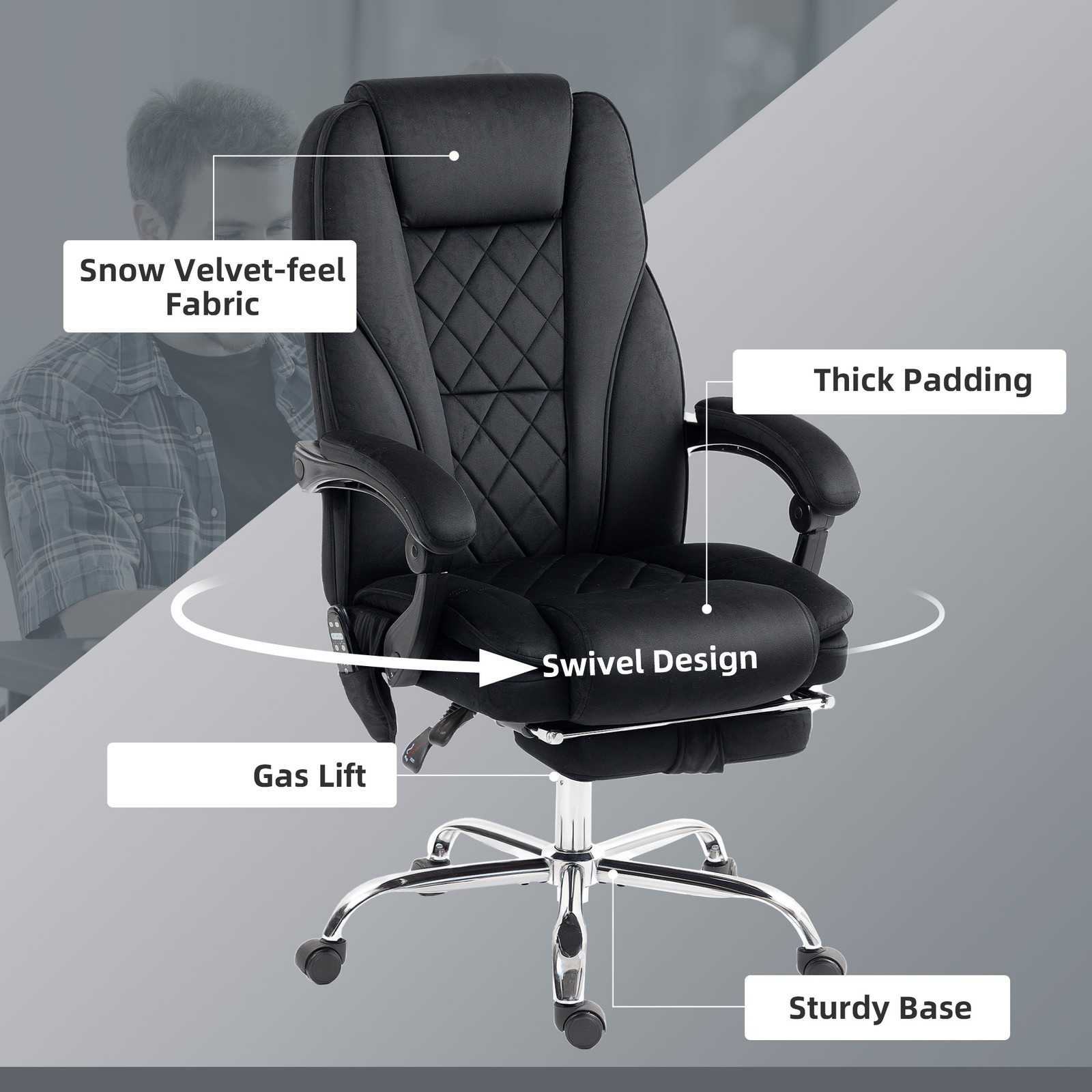 Massage Office Chair, Heated Reclining Computer Chair with Adjustable Height