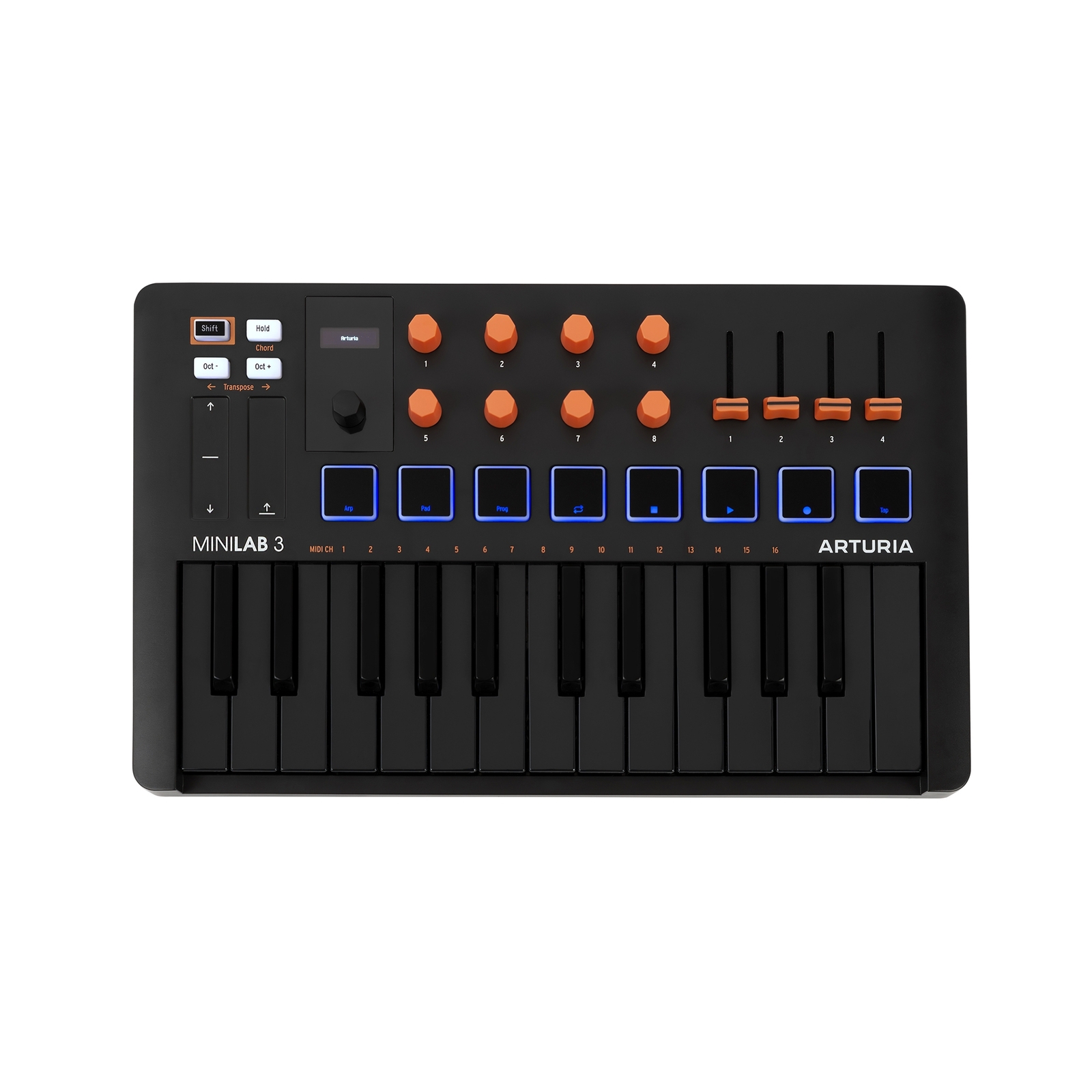 Arturia MiniLab 3 Orange Edition Compact 25-Key MIDI Controller, Black & Orange