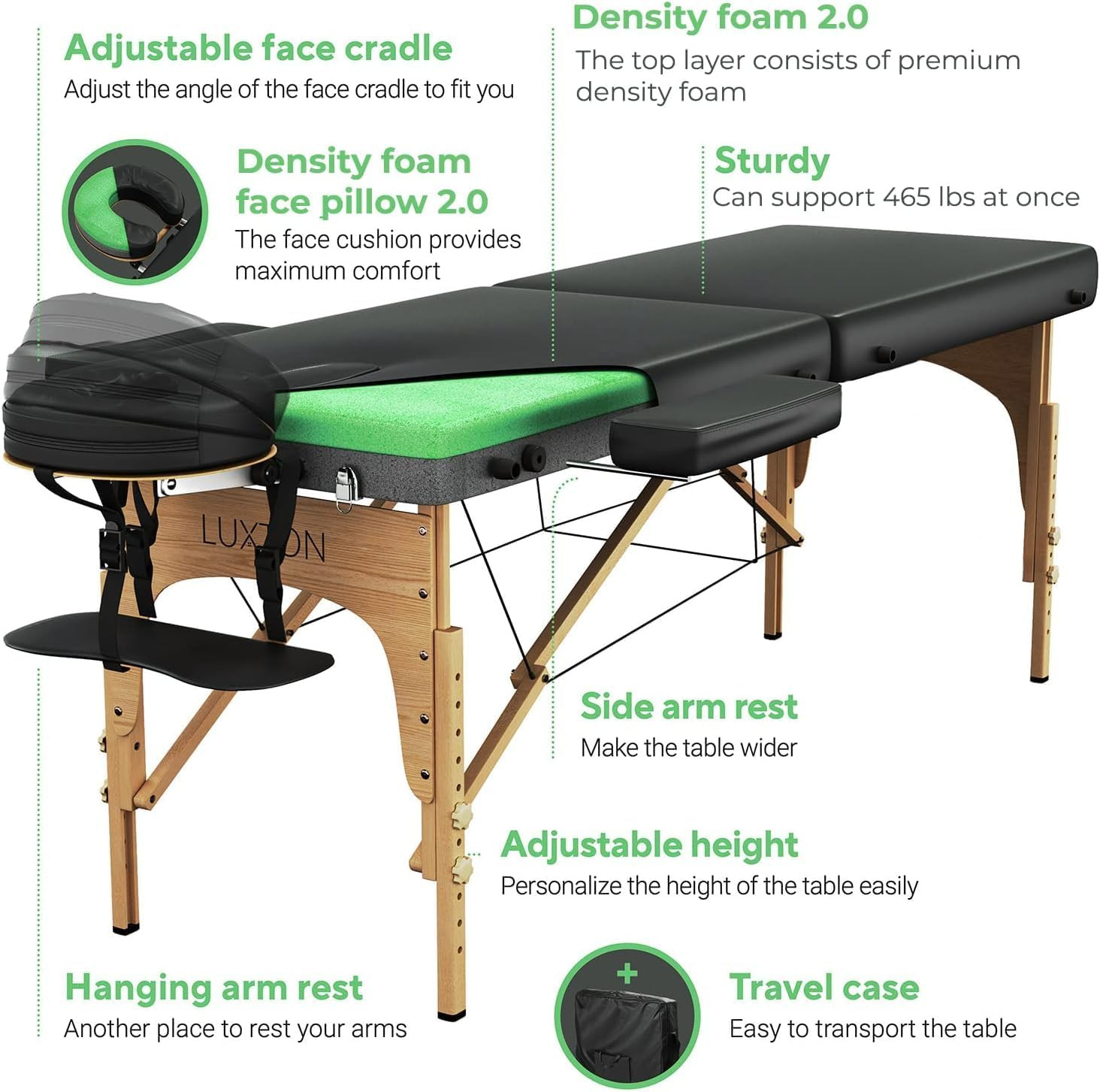 Premium Foam Massage Table Portable Foldable Massage Bed Height Adjustable, 72 I
